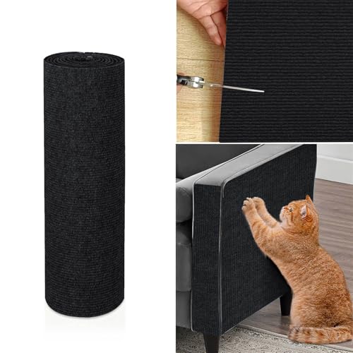 Ueiwffzo Kratzmatte Katze, Kratzteppich Selbstklebend DIY Kratzbrett Katze Katzenkratzmatte Kratzbrett Wand, Katzenkratzbretter Kratzmatte AntiKratz Tape für Katzenständer Sofas (30 * 60cm,Schwarz) von Ueiwffzo