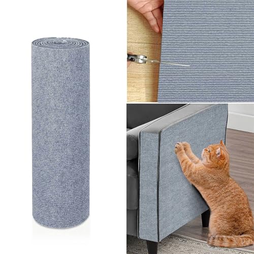 Ueiwffzo Kratzmatte Katze, Kratzteppich Selbstklebend DIY Kratzbrett Katze Katzenkratzmatte Kratzbrett Wand, Katzenkratzbretter Kratzmatte AntiKratz Tape für Katzenständer Sofas (30 * 60cm,Hellgrau) von Ueiwffzo