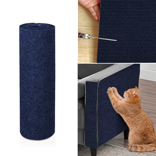 Ueiwffzo Kratzmatte Katze, Kratzteppich Selbstklebend DIY Kratzbrett Katze Katzenkratzmatte Kratzbrett Wand, Katzenkratzbretter Kratzmatte AntiKratz Tape für Katzenständer Sofas (40*200cm,Dunkelblau) von Ueiwffzo