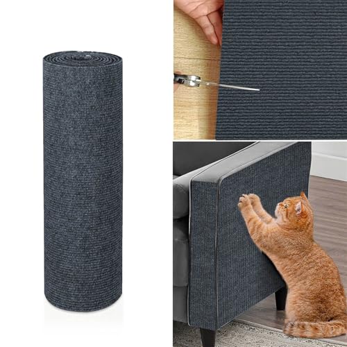 Ueiwffzo Kratzmatte Katze, Kratzteppich Selbstklebend DIY Kratzbrett Katze Katzenkratzmatte Kratzbrett Wand, Katzenkratzbretter Kratzmatte AntiKratz Tape für Katzenständer Sofas (40*140cm,Dunkelgrau) von Ueiwffzo