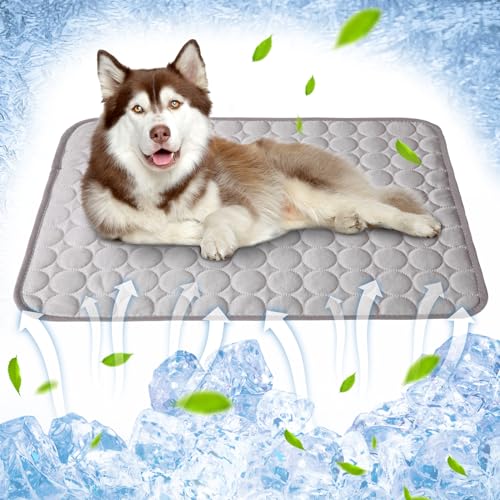 Ueiwffzo Kühlmatte Hund Kühlende Hundematte Sommer Schlafbett Kühl Hundedecke rutschfeste Hundematte für Zuhause (100X70CM,Hellgrau) von Ueiwffzo