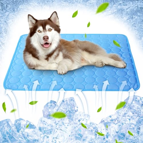 Ueiwffzo Kühlmatte Hund Kühlende Hundematte Sommer Schlafbett Kühl Hundedecke rutschfeste Hundematte für Zuhause (62X52CM,Blau) von Ueiwffzo