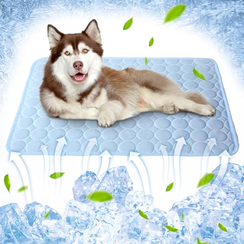 Ueiwffzo Kühlmatte Hund Kühlende Hundematte Sommer Schlafbett Kühl Hundedecke rutschfeste Hundematte für Zuhause (62X52CM,Hellblau) von Ueiwffzo
