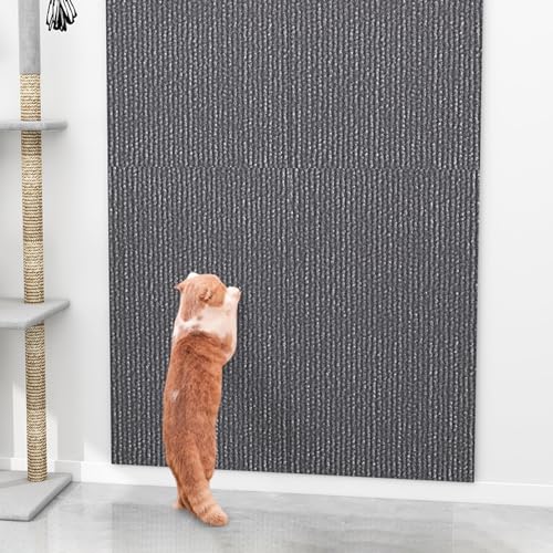 Ueiwffzo Selbstklebend Kratzteppich Katze Wand, Katzenkratzbretter, Selbstklebend Kratzteppich Katze, DIY Cat Scratcher Kratzschutz für Möbel Wände Türen (30 x 100 cm,Dunkelgrau) von Ueiwffzo