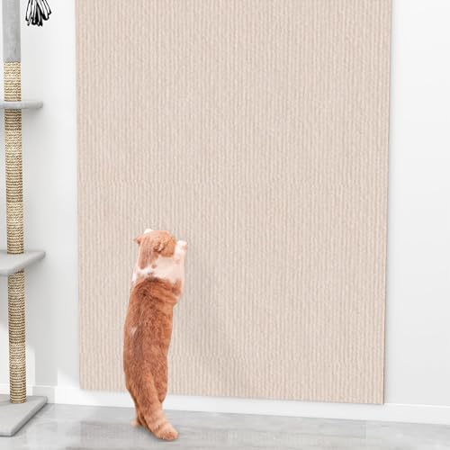 Ueiwffzo Selbstklebend Kratzteppich Katze Wand, Katzenkratzbretter, Selbstklebend Kratzteppich Katze, DIY Cat Scratcher Kratzschutz für Möbel Wände Türen (40 x 100 cm,Khaki) von Ueiwffzo