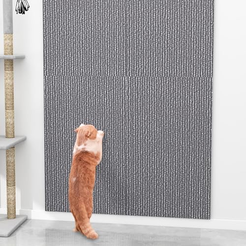 Ueiwffzo Selbstklebend Kratzteppich Katze Wand, Katzenkratzbretter, Selbstklebend Kratzteppich Katze, DIY Cat Scratcher Kratzschutz für Möbel Wände Türen (60 x 100 cm,Hellgrau) von Ueiwffzo