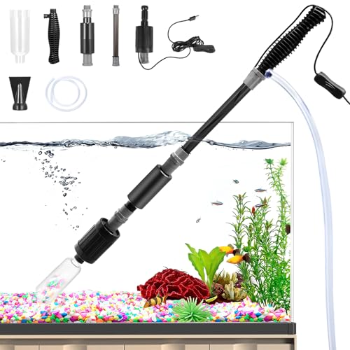 Uennm 3 in 1 Mulmsauger Aquarium Elektrisch, Aquarium Elektrisch Sand Kies Reiniger, Fisch Tank Aquarium-Kiesreiniger-Set mit Verstellbarer Teleskopstange für Wasserwechsel, Sandreinigung, Schmutz von Uennm