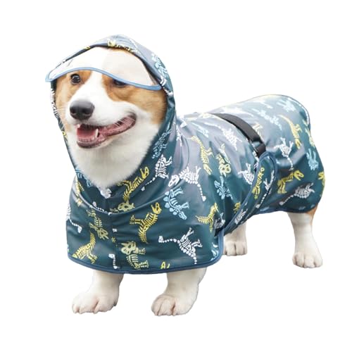Uhngw Hunde-Regenjacke, verstellbare Seillochleiste, wasserdicht, Kleidung, Kapuze, schneefest, winddicht, wasserdicht, für Allwetterschutz von Uhngw