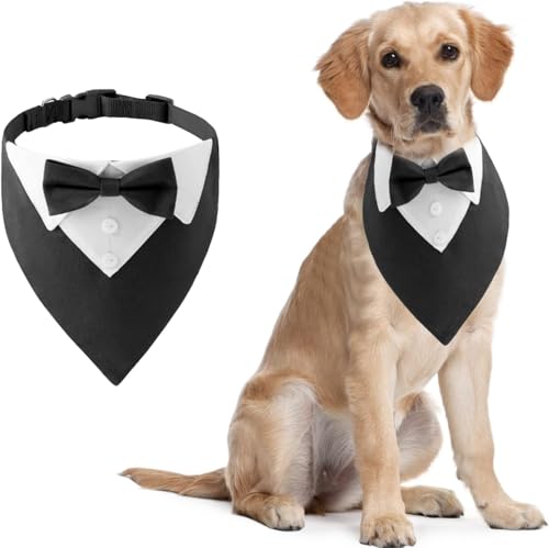 Hunde Smoking Bandana UieaMsio Hunde Halstuch Halstuch Hund Personalisiert Halstuch Hund Weihnachtshund Bandanas Verstellbar Hundekostüm Formale Hund Hochzeit Outfit Für Geburtstag Party (L) von UieaMsio