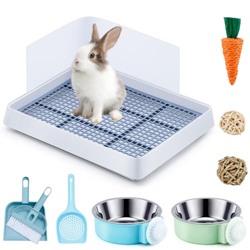 Uiifan 10 x Kaninchentoiletten-Trainer mit hängenden Futternäpfen und Zubehör, Meerschweinchenklo, Kaninchentoilette, Eckstreu, Bettkasten für Kaninchen, Frettchen, Meerschweinchen, Igel (blau) von Uiifan