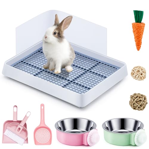 Uiifan Kaninchentoiletten-Trainer mit hängenden Futternäpfen und Zubehör, Meerschweinchenklo, Kaninchentoilette, Eckstreu, Bettkasten für Kaninchen, Frettchen, Meerschweinchen, Igel, Rosa, 10 Stück von Uiifan