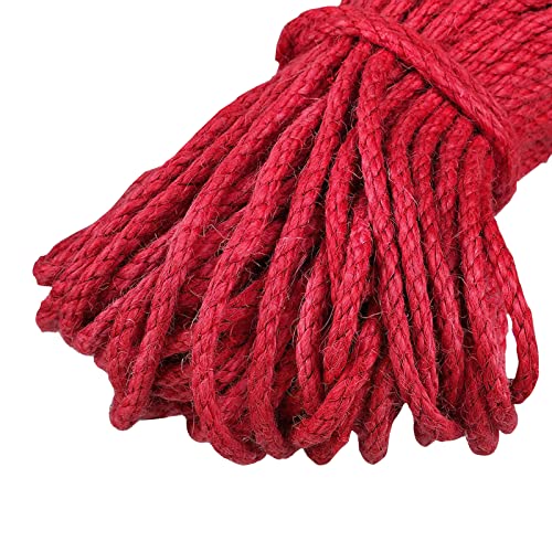 Uiopa Juteschnur Kordel 5mm, Natürliche Hanfseil Spagat Schnur Jutekordel Dicke Jute Schnur 10m Bastelschnur, Juteseil für Kratzbaum, DIY Kunsthandwerk, Garten, Geschenke Dekoration (Rot) von Uiopa