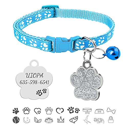 Uiopa Katzenhalsband, Hundemarke mit Gravur, Hundehalsband mit Name Katzenhalsband mit Glöckchen, Halsband Katze Katzen Halsbänder für Hauskatzen, Kleine Hund, Verstellbar 19-32cm (Himmelblau) von Uiopa