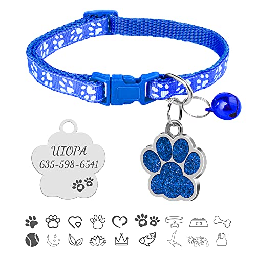 Uiopa Katzenhalsband, Hundemarke mit Gravur, Hundehalsband mit Name Katzenhalsband mit Glöckchen, Halsband Katze Katzen Halsbänder für Hauskatzen, Kleine Hund, Verstellbar 19-32cm (Königsblau) von Uiopa