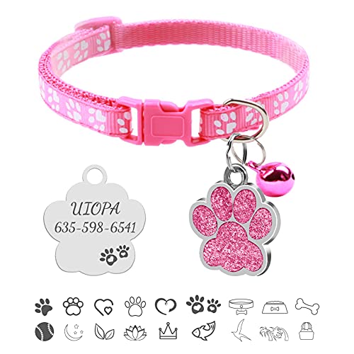 Uiopa Katzenhalsband, Hundemarke mit Gravur, Hundehalsband mit Name Katzenhalsband mit Glöckchen, Halsband Katze Katzen Halsbänder für Hauskatzen, Kleine Hund, Verstellbar 19-32cm (Rosa) von Uiopa