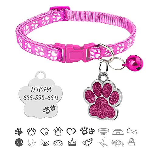 Uiopa Katzenhalsband, Hundemarke mit Gravur, Hundehalsband mit Name Katzenhalsband mit Glöckchen, Halsband Katze Katzen Halsbänder für Hauskatzen, Kleine Hund, Verstellbar 19-32cm (Rosenrot) von Uiopa