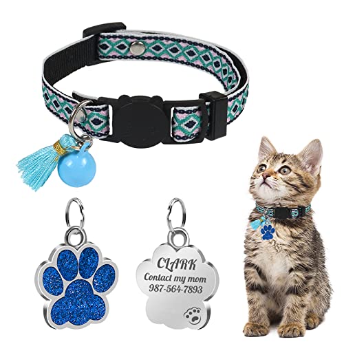 Uiopa Katzenhalsband mit Hundemarke Pfote Personalisiert, Katzenhalsband mit Glöckchen Und Quaste, Katzenhalsband Mit Namen für Katze und Hund, Verstellbar 20-30 cm von Uiopa