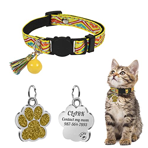 Uiopa Katzenhalsband mit Hundemarke Pfote Personalisiert, Katzenhalsband mit Glöckchen Und Quaste, Katzenhalsband Mit Namen für Katze und Hund, Verstellbar 20-30 cm von Uiopa