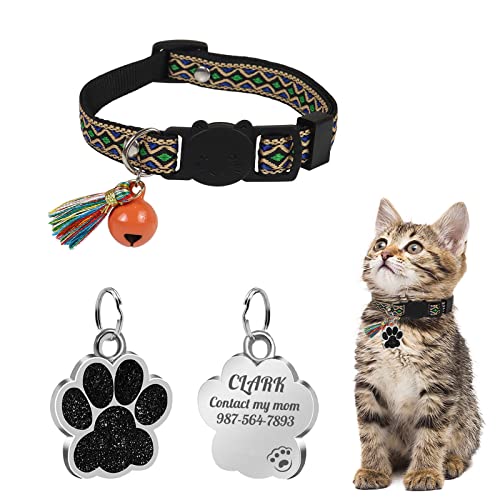 Uiopa Katzenhalsband mit Hundemarke Pfote Personalisiert, Katzenhalsband mit Glöckchen Und Quaste, Katzenhalsband Mit Namen für Katze und Hund, Verstellbar 20-30 cm von Uiopa