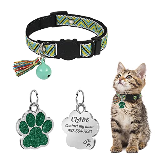 Uiopa Katzenhalsband mit Hundemarke Pfote Personalisiert, Katzenhalsband mit Glöckchen Und Quaste, Katzenhalsband Mit Namen für Katze und Hund, Verstellbar 20-30 cm von Uiopa