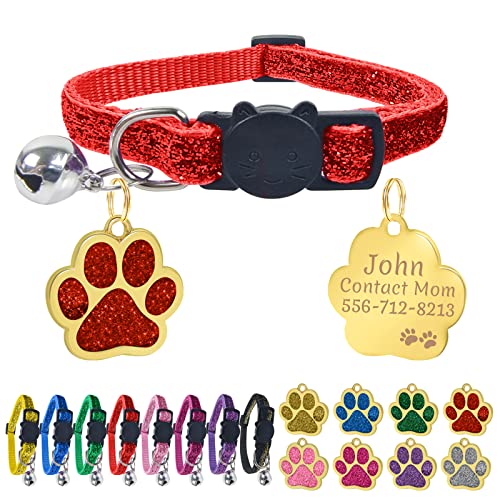 Uiopa Katzenhalsband mit Prickelnde Katzenmarken Personalisiert, Katzenhalsband mit Namen und Telefonnummer, Verstellbar Halsband Katze mit Sicherheitsverschluss für Katzen und Welpen (Rot) von Uiopa