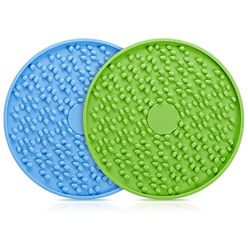 Uktunu Hunde-Leckmatte Futter-Schleckmatte Leck-Pad Slow Feeder mit Starkem Saugnapf Natürlich zum Hunde Katzen Baden Ablenkungsspielzeug Ungiftig Geruchslos Silikon ø15cm (Blau Grün 2 stücke) von Uktunu