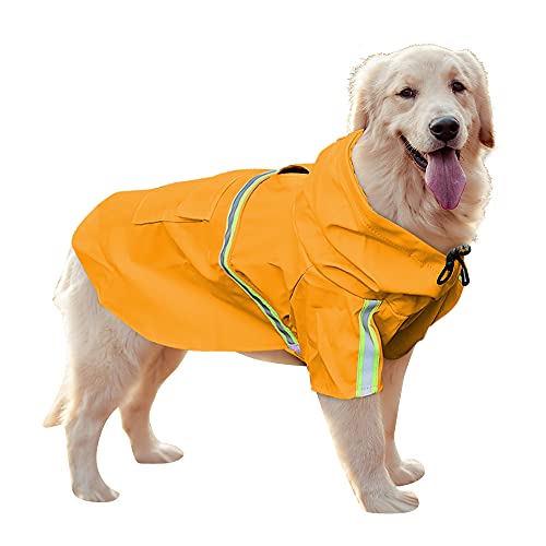 Uktunu Hunde Regenjacke Wasserdichter Hundemantel Ultraleichte Atmungsaktive Regenmantel für Hunde mit Kapuze und reflektierendem Streifen für kleine, mittelgroße und große Hunde/Katze - Orange 3XL von Uktunu