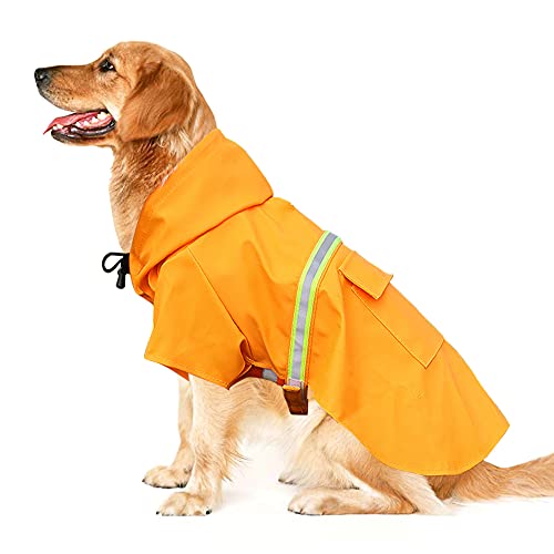 Uktunu Hunde Regenjacke Wasserdichter Hundemantel Ultraleichte Atmungsaktive Regenmantel für Hunde mit Kapuze und reflektierendem Streifen für kleine, mittelgroße und große Hunde/Katze - Orange 4XL von Uktunu