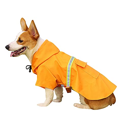 Uktunu Hunde Regenjacke Wasserdichter Hundemantel Ultraleichte Atmungsaktive Regenmantel für Hunde mit Kapuze und reflektierendem Streifen für kleine, mittelgroße und große Hunde/Katze - Orange XL von Uktunu