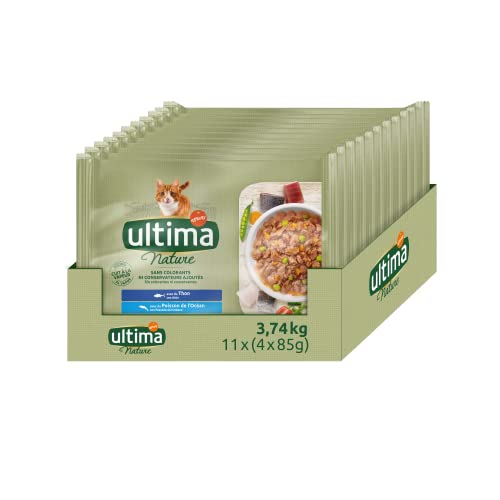 Ultima Nature Nassfutter für Katzen mit Thunfisch und Meeresfisch, 11 Beutel à 4 x 85 g, insgesamt: 3,74 kg von Ultima Nature