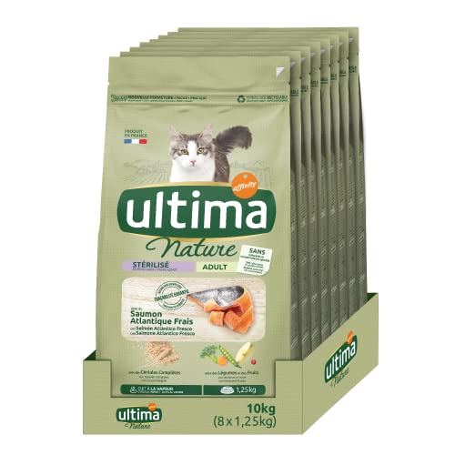 Ultima Nature Trockenfutter für ausgewachsene Katzen, sterilisiert mit Lachs: 8 x 1,25 kg – insgesamt: 10 kg von Ultima Nature