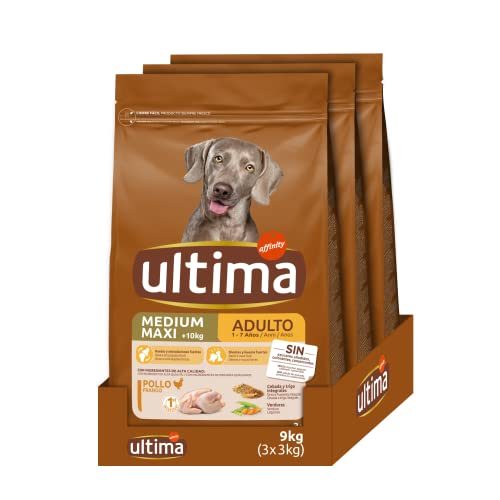 Ultima Medium-Maxi Adult Huhn, Trockenfutter für Hunde, 3 x 3 kg, insgesamt 9 kg von Ultima