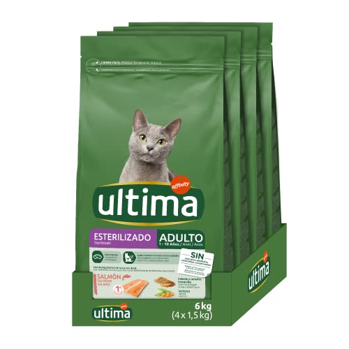 Ultima Sterilisiert Adult Lachs, Trockenfutter für Katzen, 4 x 1,5 kg, insgesamt 6 kg von Ultima