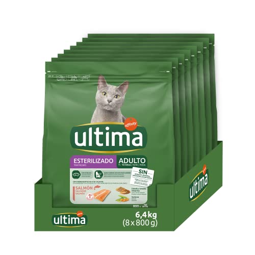 Ultima Sterilisiertes Adult Lachs, Trockenfutter für Katzen, 8 x 800 g, insgesamt 6,4 kg von Ultima