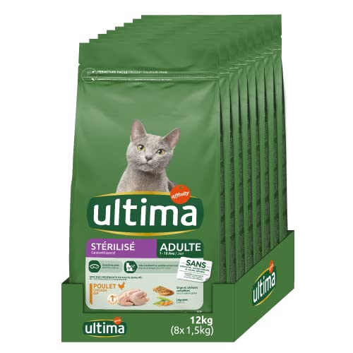 Ultima Trockenfutter für sterilisierte Katzen, Erwachsene, mit Huhn, 8 x 1,5 kg von Ultima