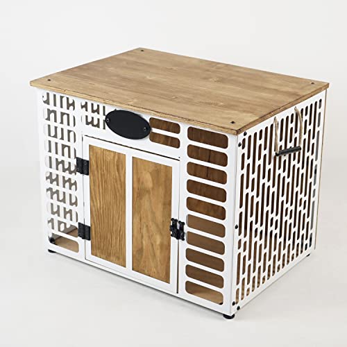 Hundekäfig-Möbel aus Metall und Holz, moderner Beistelltisch, für den Innenbereich, Hunde, Katzen, (M 35,43 B x 28,34 H x 26,77 T, weiß) von Ultimate Premium Products