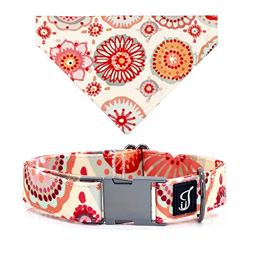 Ultra Joys Bandana Hundehalsbänder – Hundehalstuch und Halsband mit bequemem Baumwollstoff & Metallschnalle in Orange Daisy Design – Extra großes Hundehalsband mit Bandana von Ultra Joys