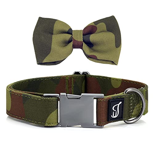 Ultra Joys Hundehalsband mit Fliege, weicher bequemer Baumwollstoff mit strapazierfähiger Metallschnalle im Camouflage-Design - Mittelgroßes Halsband mit abnehmbarer Fliege von Ultra Joys