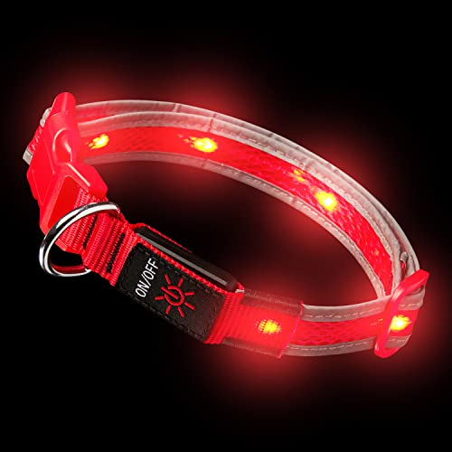 Hundehalsband, Sehr Leuchtend, Klein, Rotes LED-Hundehalsband, Wiederaufladbar über USB, bis zu 10 Stunden Nutzung pro Ladung, 3 Einstellungen, Super Hell, Wasserdicht, für Gute Sichtbarkeit von UltraByEasyPeasyStore