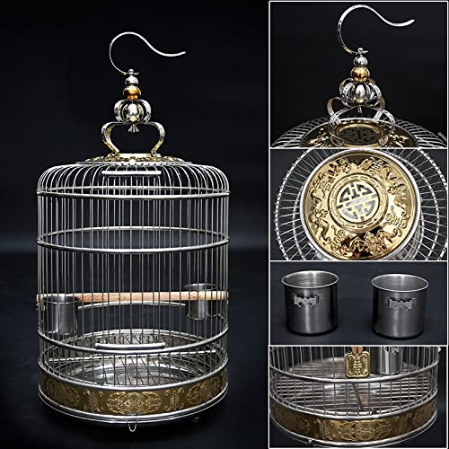 Umerk Vogelkäfige Edelstahl Birdcage Große und mittelgroße Käfige Papagei Drossel Myna Grackle Große Größe Villa Metallkäfig(38cm) von Umerk