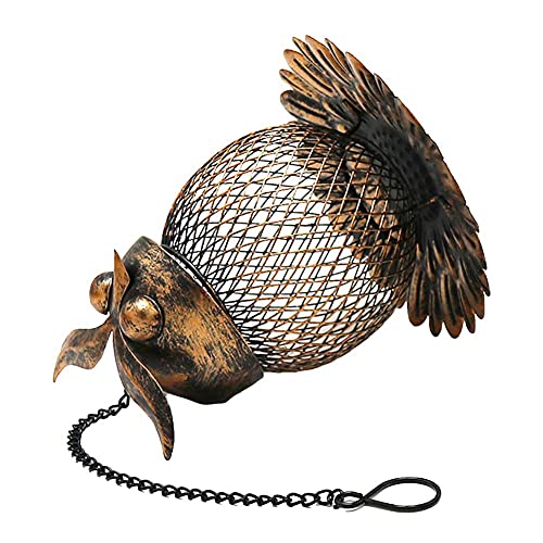 Umerk Vogelkäfige Eisen-Eule Kolibri-Vogel-Feeder 360-Grad-Fütterung Vogelkäfige Hängende Feeder-Schmiedegarten-Fütterung Hausbehälter im Freien (Color : Gold) von Umerk