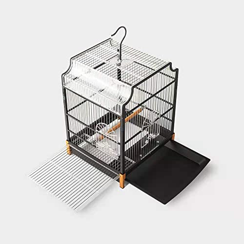 Umerk Vogelkäfige Großer Edelstahl Vogelkäfig Papagei Metallkasten Zucht Vogel Käfig Haus Outdoor Vogel Zubehör (Color : Black) von Umerk