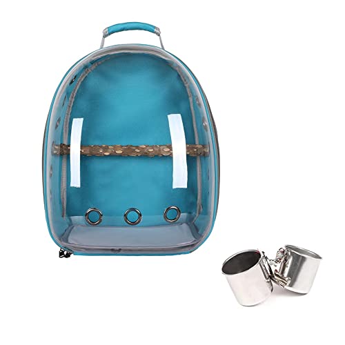 Umerk Vogelkäfige Tragbarer Haustier-Papagei-Trägervogelkäfig mit Prech und Feeder Acryl Rucksack for Transport Birds Bag Wandern und Radfahren im Freien(Light Blue) von Umerk