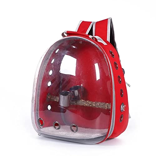 Umerk Vogelkäfige Tragbarer Haustier-Papagei-Trägervogelkäfig mit Prech und Feeder Acryl Rucksack for Transport Birds Bag Wandern und Radfahren im Freien(Red) von Umerk