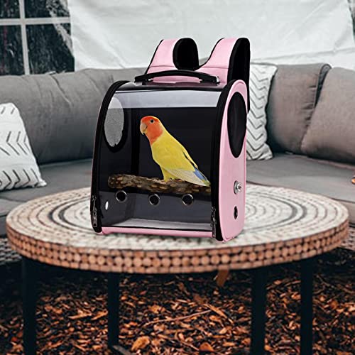 Umerk Vogelkäfige Vogel Papagei Haustier Cater Käfig Reisetasche Transport Atmungsaktiver Papagei Ausgehen Kapsel Transparent Space Carry Panoramic Design(Pink) von Umerk