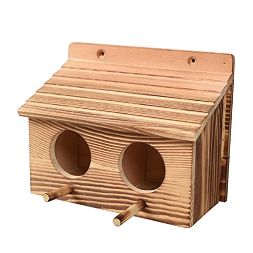 Umerk Vogelkäfige Vogelkäfig Doppelloch Outdoor Holz Nesting Käfighütte Outdoor Massivholz Schutz Bird Haus Vogel Nest Haushalt Haustier Bird Bird Cage (Color : Wood) von Umerk