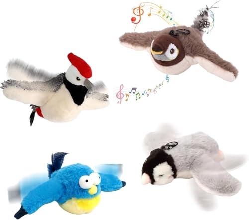 Katzenspielzeug Vogel Simuliertes Zwitscherndes, Selbstbeschäftigung Flappy Bird Cat Toy Interaktives Katzenspielzeug Elektrisch Fliegender Vogel,Flapping Bird Cat Toy (4 Stück (Kombinationsset)) von Umikk