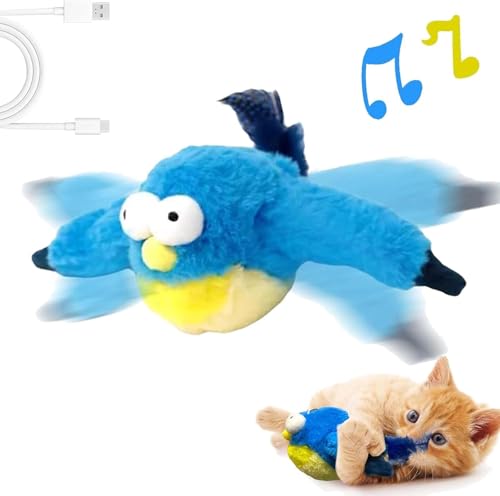 Umikk Katzenspielzeug Vogel Simuliertes Zwitscherndes, Selbstbeschäftigung Flappy Bird Cat Toy Interaktives Katzenspielzeug Elektrisch Fliegender Vogel,Flapping Bird Cat Toy (Blauer Vogel (1 Stück)) von Umikk