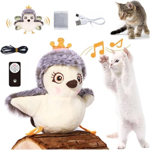 Umikk Katzenspielzeug Vogel Simuliertes Zwitscherndes, Selbstbeschäftigung Flappy Bird Cat Toy Interaktives Katzenspielzeug Elektrisch Fliegender Vogel,Flapping Bird Cat Toy (Eule (1 Stück)) von Umikk