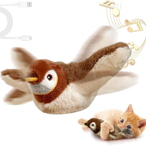 Umikk Katzenspielzeug Vogel Simuliertes Zwitscherndes, Selbstbeschäftigung Bird Cat Toy Interaktives Katzenspielzeug Elektrisch Vogel,Flapping Bird Cat Toy von Umikk